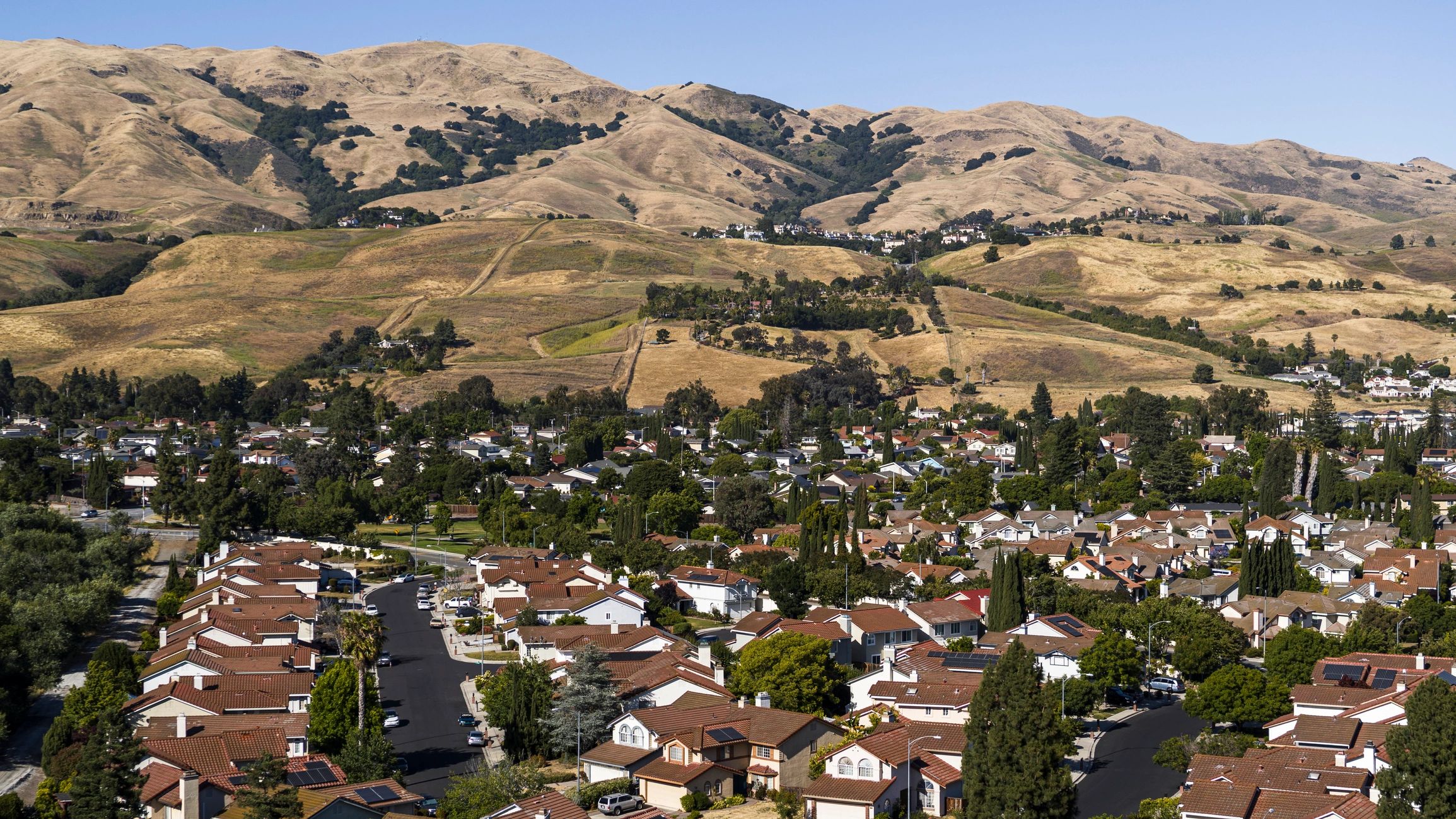 Aerial view of a residential neighborhood